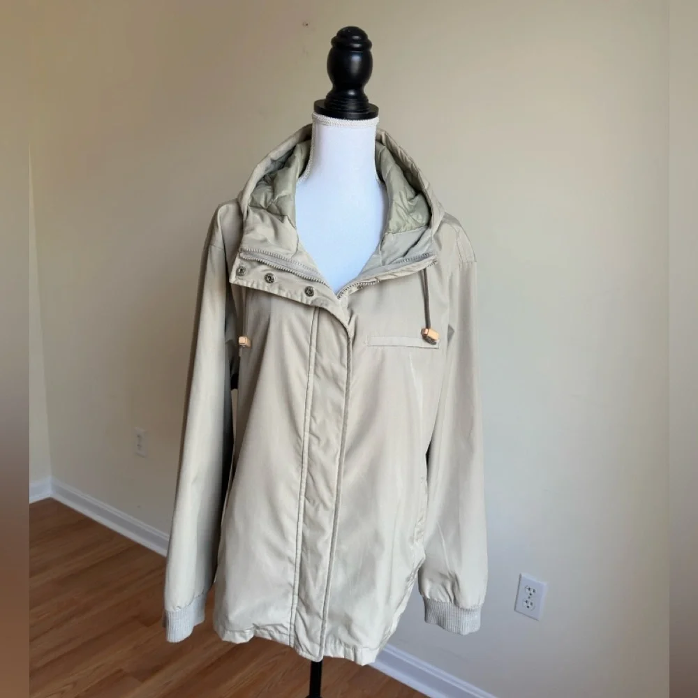 J.Crew Men’s Tan Hooded Jacket Lightweight Casual Zip Up Outdoor Coat Large